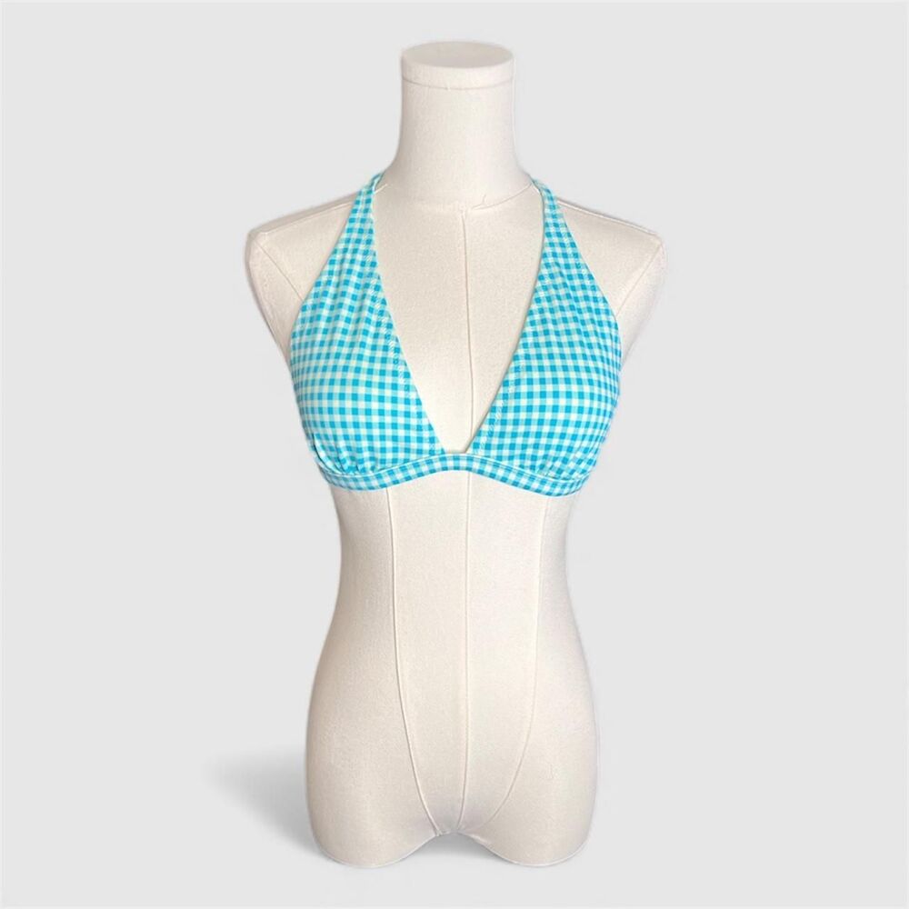 Bingo Surf Blue Gingham Halter Bikini Top